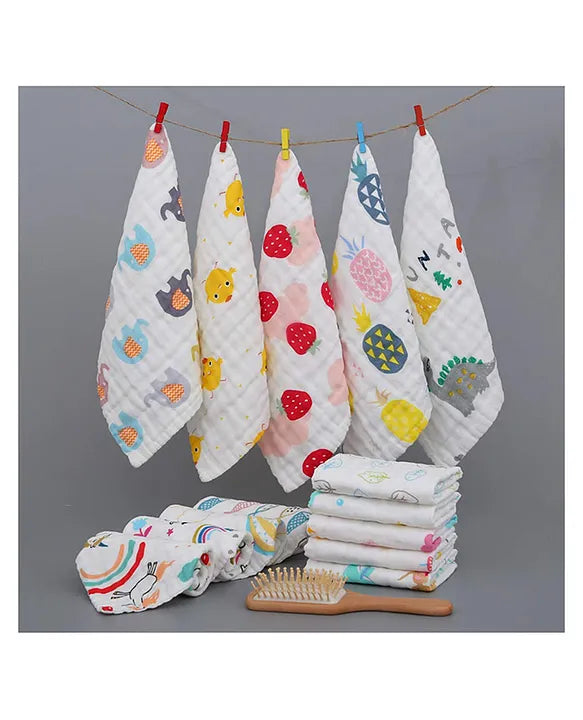 Premium Ultra Soft Muslin Cotton Wash Cloths - Pack of 5 (Colour & Print May Vary)