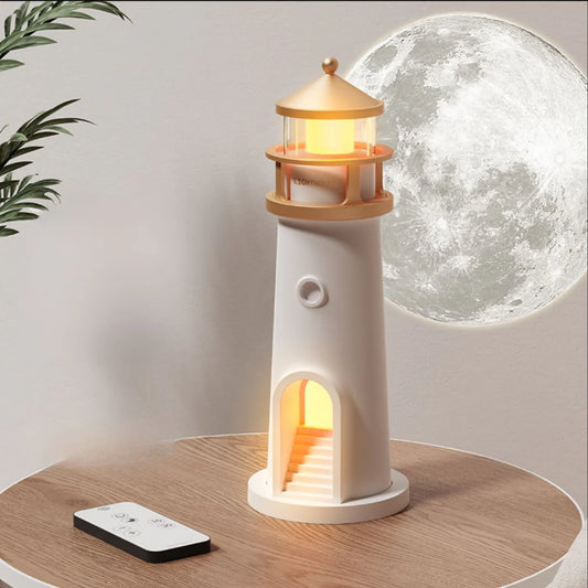 Lighthouse Moonlight Projector Lamp – USB Rechargeable with Remote & Dimmable Night Light