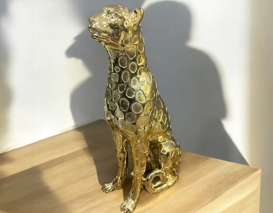 Elegant Polyresin Golden Cheetah Decorative Showpiece – 18.5 Inch | Luxury Animal Figurine for Home & Office – Luxe Matte Finish 🐆