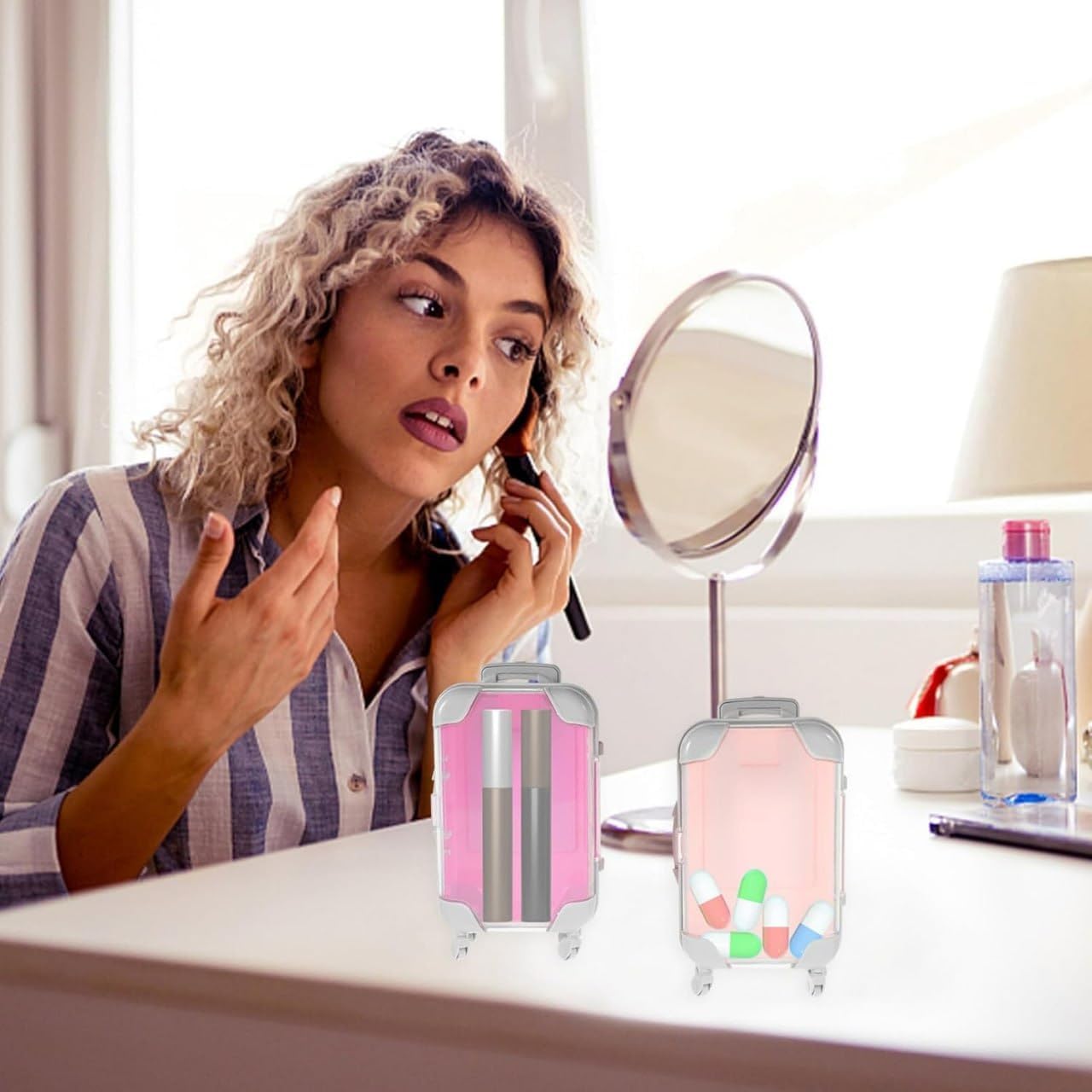 Mini Luggage Case,Mini Trolley Suitcase Candy Box for Lashes and Candy Doll Travel Storage Box Holder Organiserzer for Women Girls for Travel Pack of 1 (Modern)