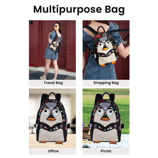 Kawaii Penguin Eye Theme Backpack – PU Leather, Casual & Fun