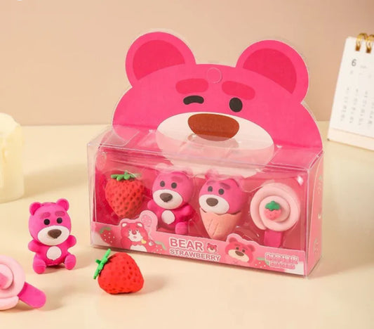 Bear Strawberry Eraser Combo | Trendy & Cute Gifts at Kawaii Kingdom
