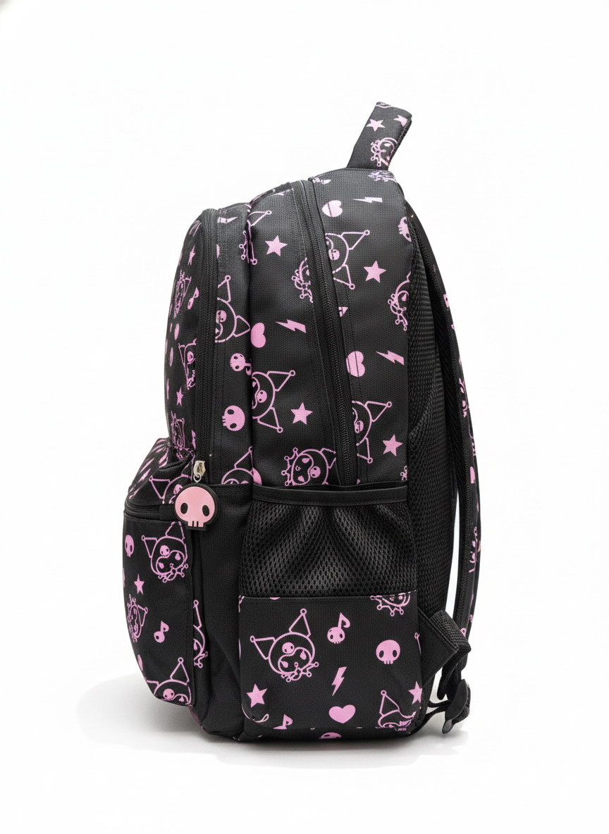 Kuromi "Cheeky Chic" 3D Backpack – Premium Anime School & Travel Bag (Black/Pink) - 16 Inch