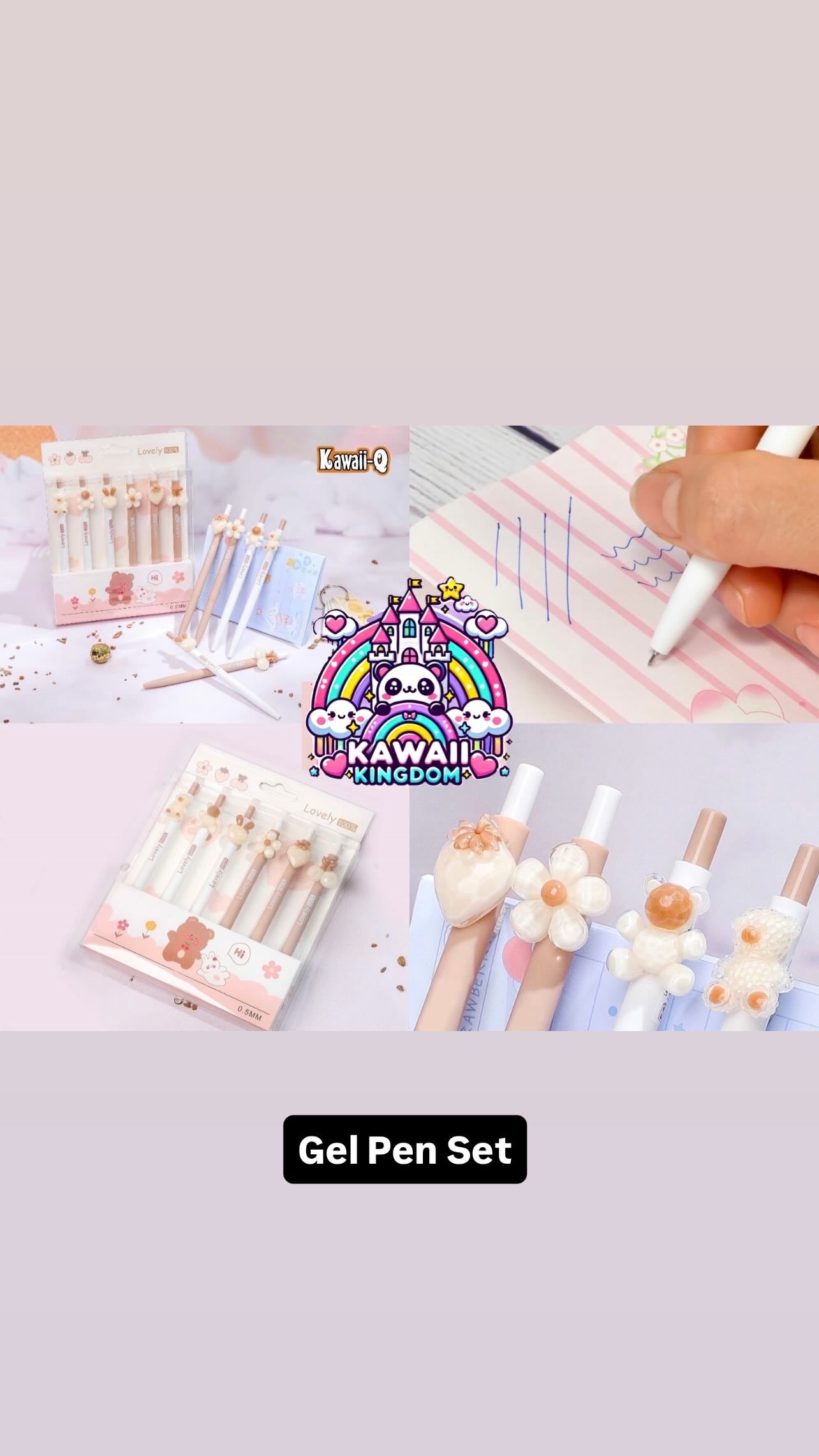 Lovely Kawaii Acrylic Pen Set – Pastel Cute Animal & Flower Designs (Pack of 6 , 0.5mm Smooth Writing)