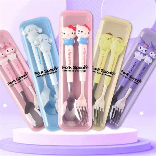 Kawaii Theme Spoon & Fork Set For Kids