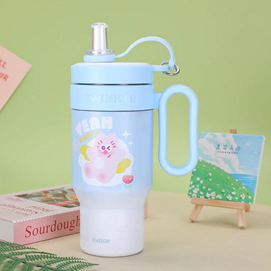 Cute Insulated Tumbler with Handle & Straw | Ice Cup - 850ml