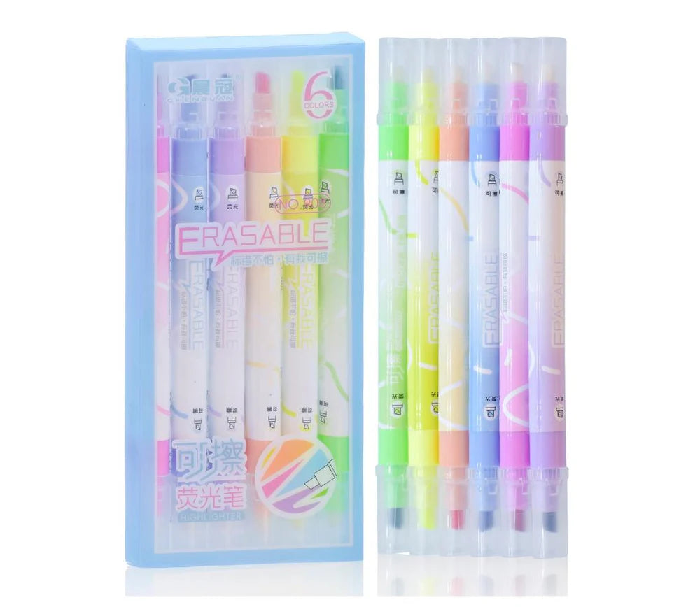 Erasable Highlighter Pen Set – Pack of 6 – Smooth & Clean