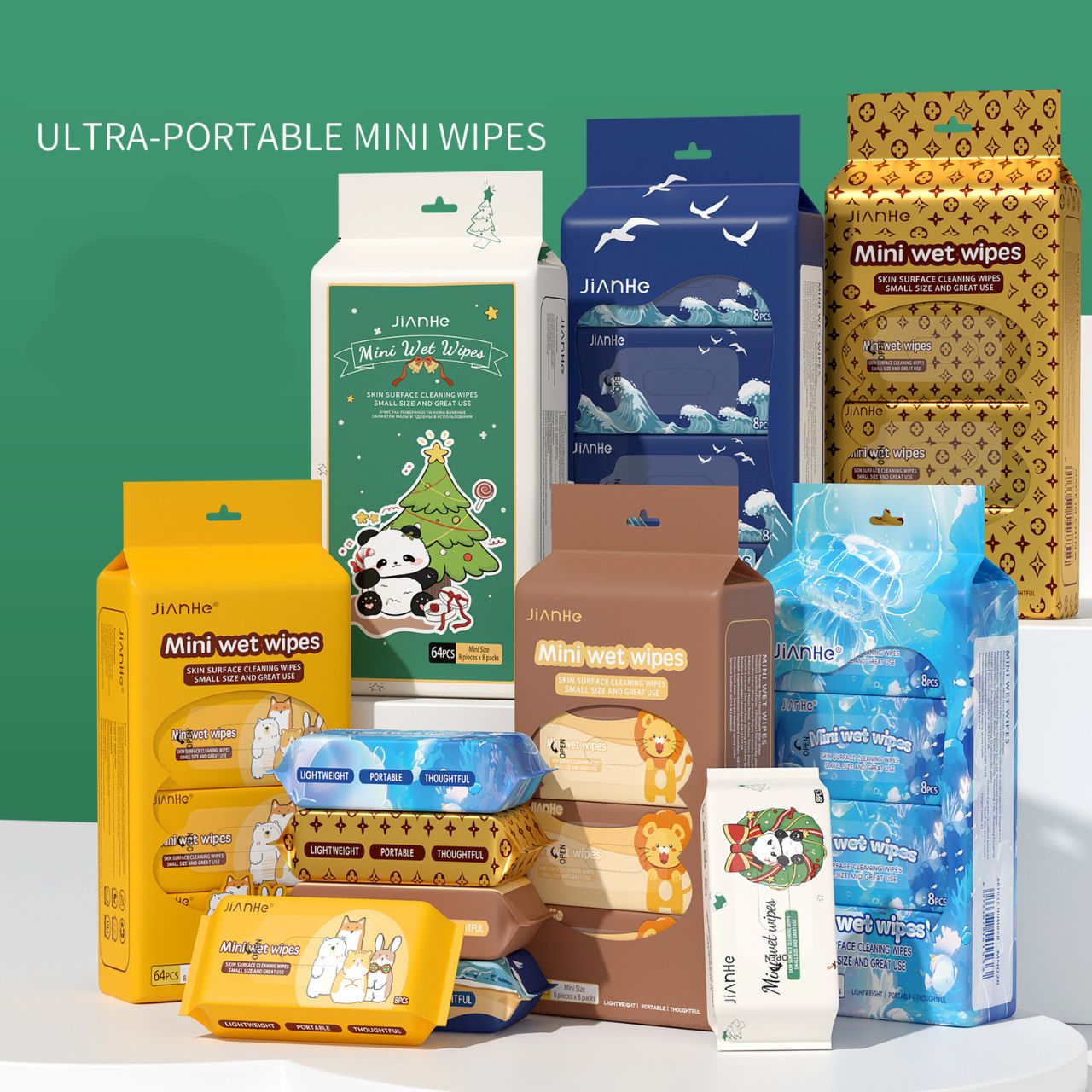 Wet Wipes pack of mini 8 packets - 64 pcs pack