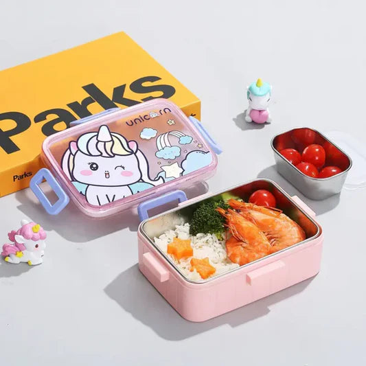 3 Compartment Stainless Steel Lunch Box | For Students, School Kids & Adults