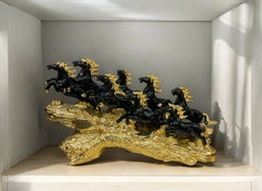 Golden Horses Decorative Showpiece – 13x20 Inch | Black & Gold Finish