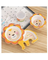 Lovely Lion Shape Bamboo tableware Multi Piece Feeding Set Pack of 5 Color May Vary