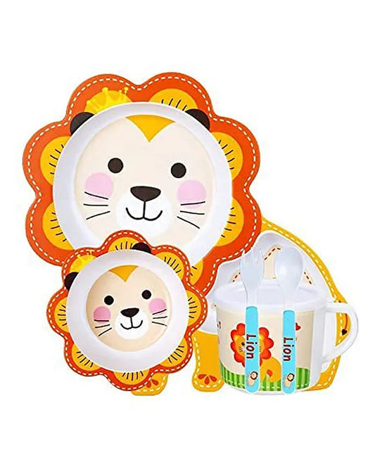 Lovely Lion Shape Bamboo tableware Multi Piece Feeding Set Pack of 5 Color May Vary