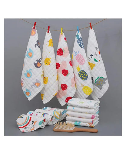 Premium Ultra Soft Muslin Cotton Wash Cloths - Pack of 5 (Colour & Print May Vary)