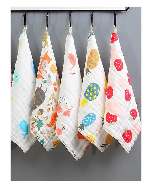 Premium Ultra Soft Muslin Cotton Wash Cloths - Pack of 5 (Colour & Print May Vary)