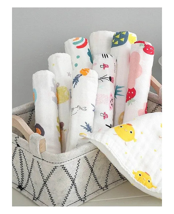 Premium Ultra Soft Muslin Cotton Wash Cloths - Pack of 5 (Colour & Print May Vary)