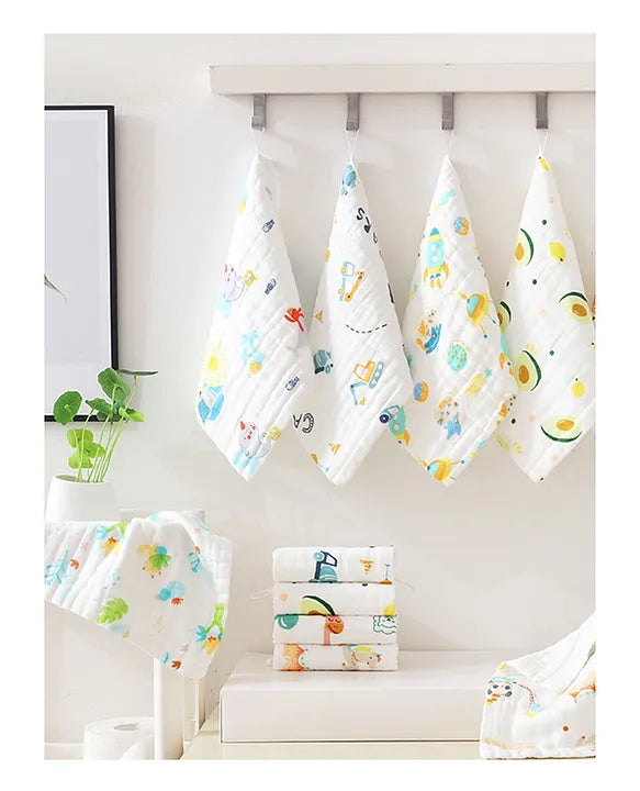 Premium Ultra Soft Muslin Cotton Wash Cloths - Pack of 5 (Colour & Print May Vary)