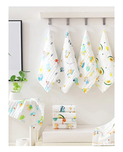 Premium Ultra Soft Muslin Cotton Wash Cloths - Pack of 5 (Colour & Print May Vary)