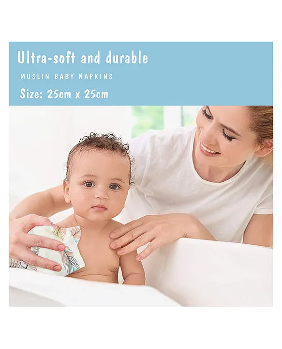Premium Ultra Soft Muslin Cotton Wash Cloths - Pack of 5 (Colour & Print May Vary)