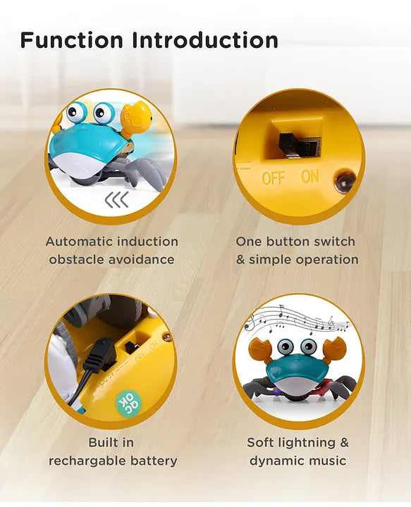 Blue Crawling Crab Rechargeable Musical Toy| Interactive Early Learning & Entertainment Toy For 3 Years+ Kids| Fun Moving Toy With Sound and Lights| Improves Hand Eye Co-ordination| Gifting Toy| BIS Certified
