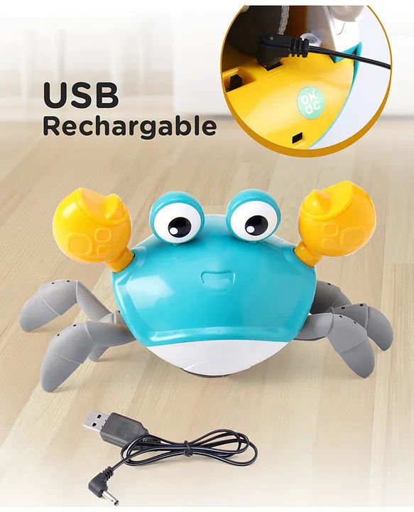 Blue Crawling Crab Rechargeable Musical Toy| Interactive Early Learning & Entertainment Toy For 3 Years+ Kids| Fun Moving Toy With Sound and Lights| Improves Hand Eye Co-ordination| Gifting Toy| BIS Certified