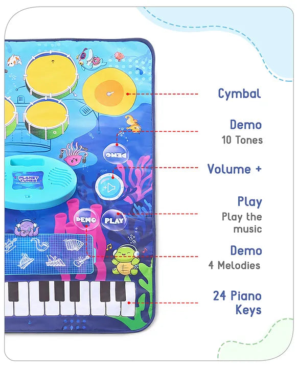 9-in-1 Musical Playmat with Piano, Drum & AUX Support |Sensory & Auditory Stimulation|24 Keys, 8 Instruments, 10 Demos|Easy-to-Clean, Gift-Ready|3+ Years|BIS Certified|