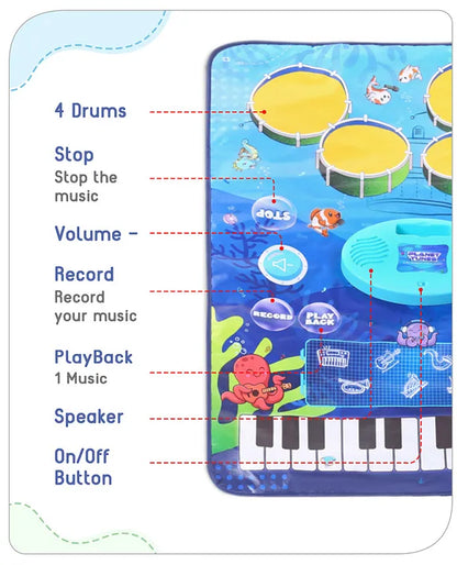 9-in-1 Musical Playmat with Piano, Drum & AUX Support |Sensory & Auditory Stimulation|24 Keys, 8 Instruments, 10 Demos|Easy-to-Clean, Gift-Ready|3+ Years|BIS Certified|