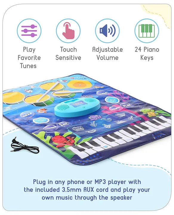 9-in-1 Musical Playmat with Piano, Drum & AUX Support |Sensory & Auditory Stimulation|24 Keys, 8 Instruments, 10 Demos|Easy-to-Clean, Gift-Ready|3+ Years|BIS Certified|