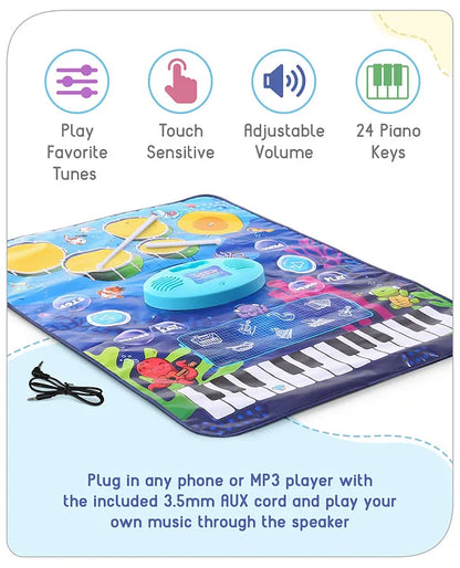 9-in-1 Musical Playmat with Piano, Drum & AUX Support |Sensory & Auditory Stimulation|24 Keys, 8 Instruments, 10 Demos|Easy-to-Clean, Gift-Ready|3+ Years|BIS Certified|