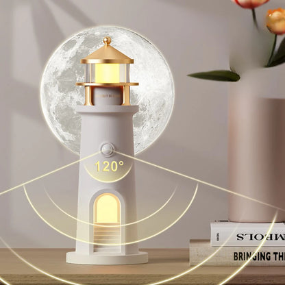 Lighthouse Moonlight Projector Lamp – USB Rechargeable with Remote & Dimmable Night Light