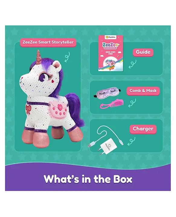 PlayShifu ZeeZee The Smart Storyteller - Singing & Talking Unicorn Friend Soft Toys for Kids Unlimited Content on The App Rhymes Stories Pretend Play Birthday Gifts for Boys and Girls