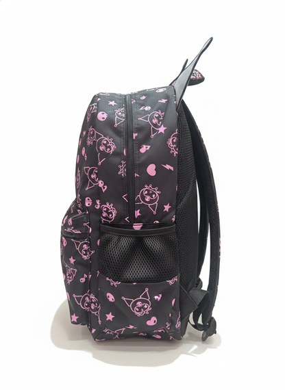 Kuromi "Cheeky Chic" 3D Backpack – Premium Anime School & Travel Bag (Black/Pink) - 16 Inch