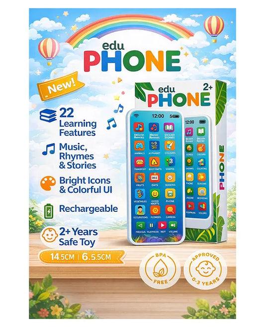 Learning Mobile Phone Educational Toy for Kids Alphabet Learning Toy Preschool Toy with Books Style Interactive Features with 10 Indian Languages Chargeable (assorted Print and Color)