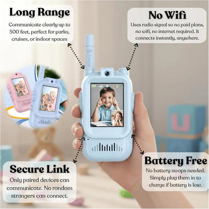 Video Walkie Talkies 2.0 | 2” Screen, Share Pic, Micro Chat, Emoji