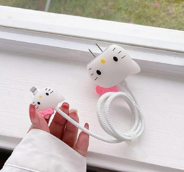 Power Adapter Charger Protection Case & Wire Saver,3D Cartoon Character Case 360 Degree Protection Cover(Hello Kitty) 20W 40W Iphone Cover