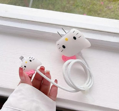 Power Adapter Charger Protection Case & Wire Saver,3D Cartoon Character Case 360 Degree Protection Cover(Hello Kitty) 20W 40W Iphone Cover