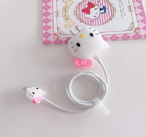 Power Adapter Charger Protection Case & Wire Saver,3D Cartoon Character Case 360 Degree Protection Cover(Hello Kitty) 20W 40W Iphone Cover