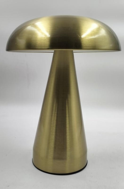 Modern Mushroom Table Lamp, Brushed Gold Metal Finish, Dome Shade Golden