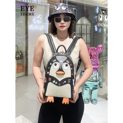 Kawaii Penguin Eye Theme Backpack – PU Leather, Casual & Fun