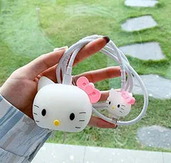 Power Adapter Charger Protection Case & Wire Saver,3D Cartoon Character Case 360 Degree Protection Cover(Hello Kitty) 20W 40W Iphone Cover