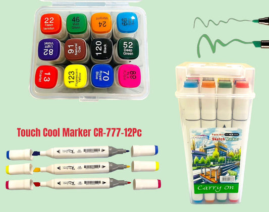 Touch Cool Dual-Tip Marker Set – 12 Vibrant Colors - Available at Kawaii Kingdom