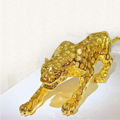 Modern Golden Jaguar Luxury Showpiece Animal Figurines Decorative Item for Home Decor Living Room Bedroom Table Top Car Dashboard Decoration