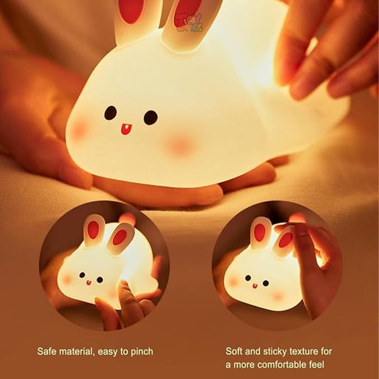 Big Face Rabbit Night Light for Kids – Cute Silicone Bunny Led Lamp | Rechargeable Touch Light for Bedroom, Nursery, Baby Room | Soft Color Changing Night Lamp Gift - Available at Kawaii Kingdom