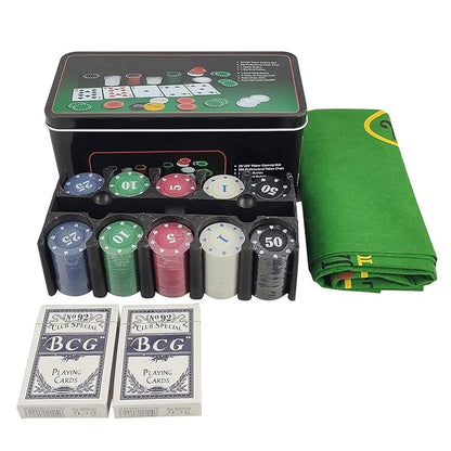 Buy Adult Casino Style 200 Pcs Poker Chips Set in a Tin Case, 2 Decks of Cards, 1 Dealer Button, 1 Big Blind Button, 1 Small Blind Button, 36" x 24" Playing Mat (Classic Multiplayer Game)
