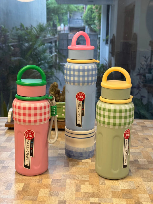 Insulated Pastel Checked Bottle