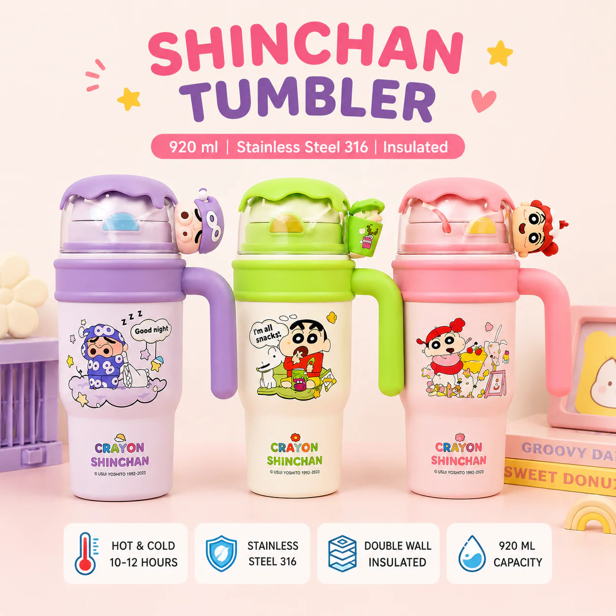 Shinchan 3D Head Insulated SS316 Bottel 480ml