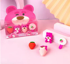 Bear Strawberry Eraser Combo | Trendy & Cute Gifts at Kawaii Kingdom