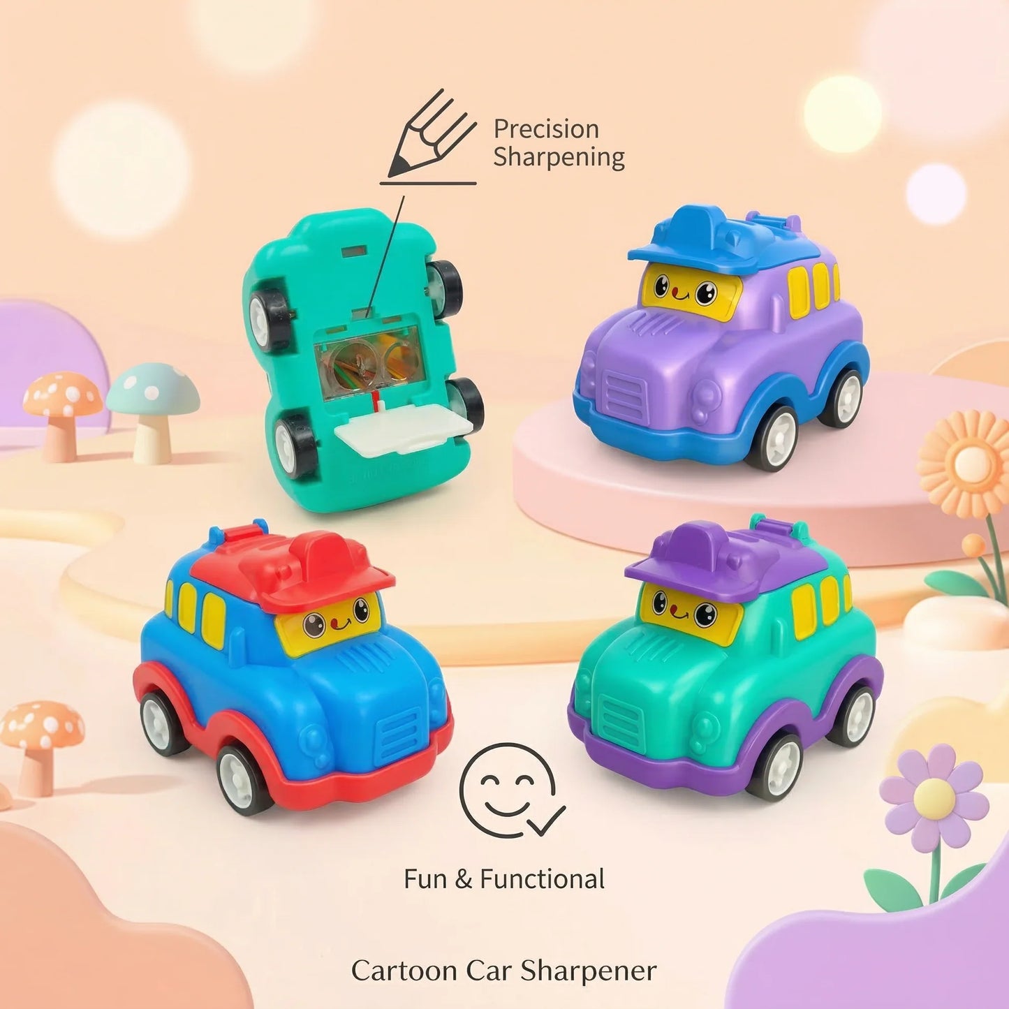 2-in-1 Pull-Back Toy Car & Double Hole Pencil Sharpener