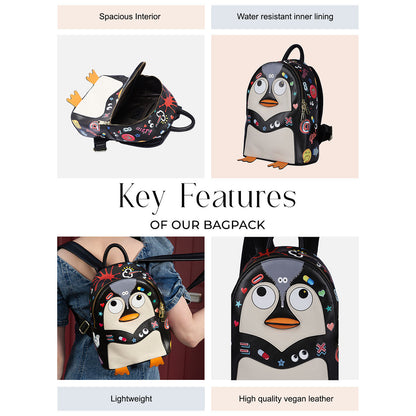 Kawaii Penguin Eye Theme Backpack – PU Leather, Casual & Fun