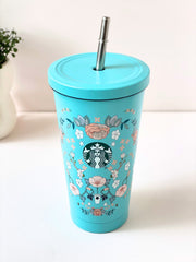 Starbucks Blue Floral Insulated Sipper – Stainless Steel, Leakproof with Straw