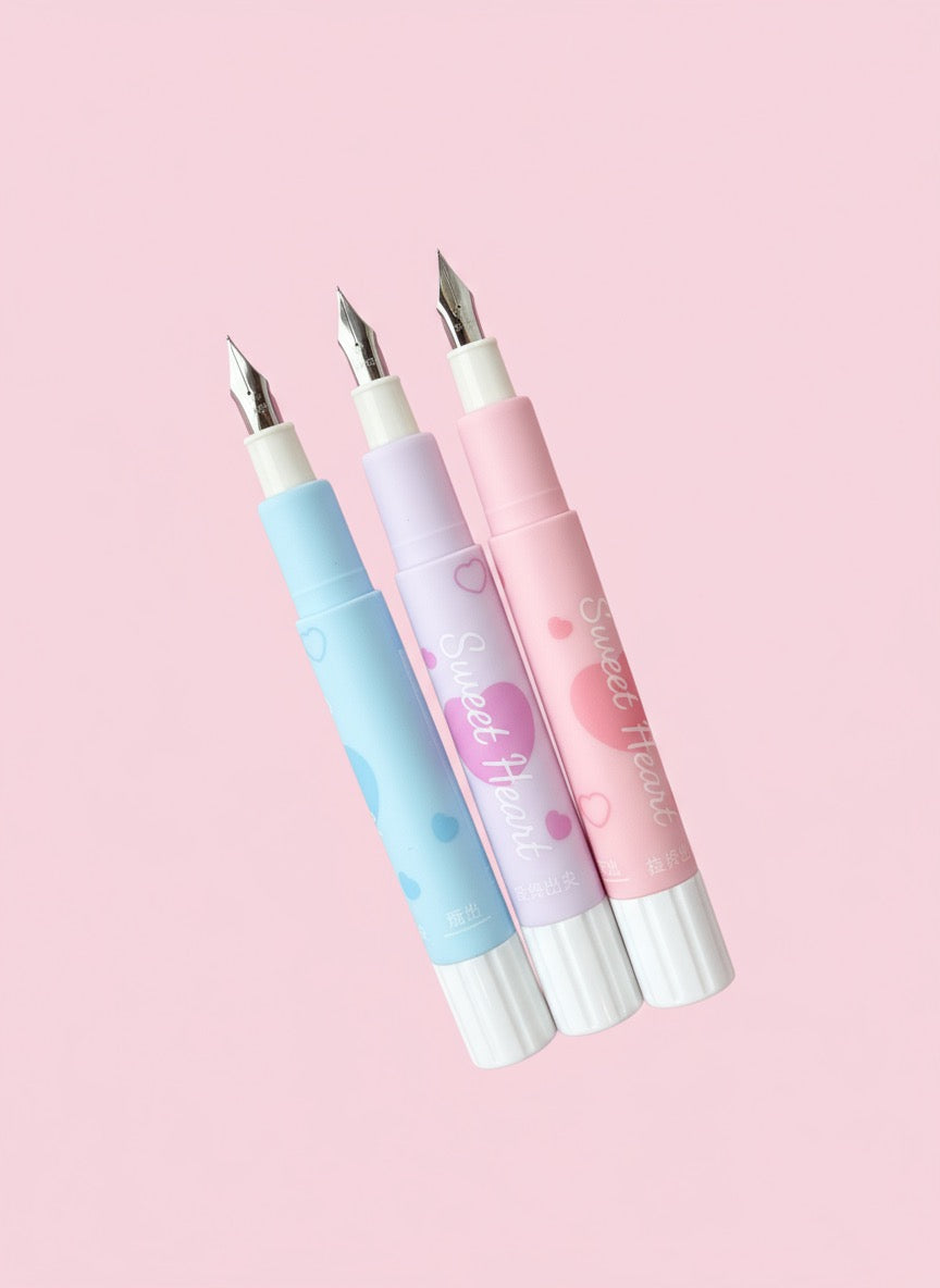 Sweet Heart Kawaii Fountain Pen – Cute Pastel Ink Pen with Heart Topper